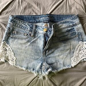 American Eagle Outfitters Light Blue Jean Shorts with White Lace